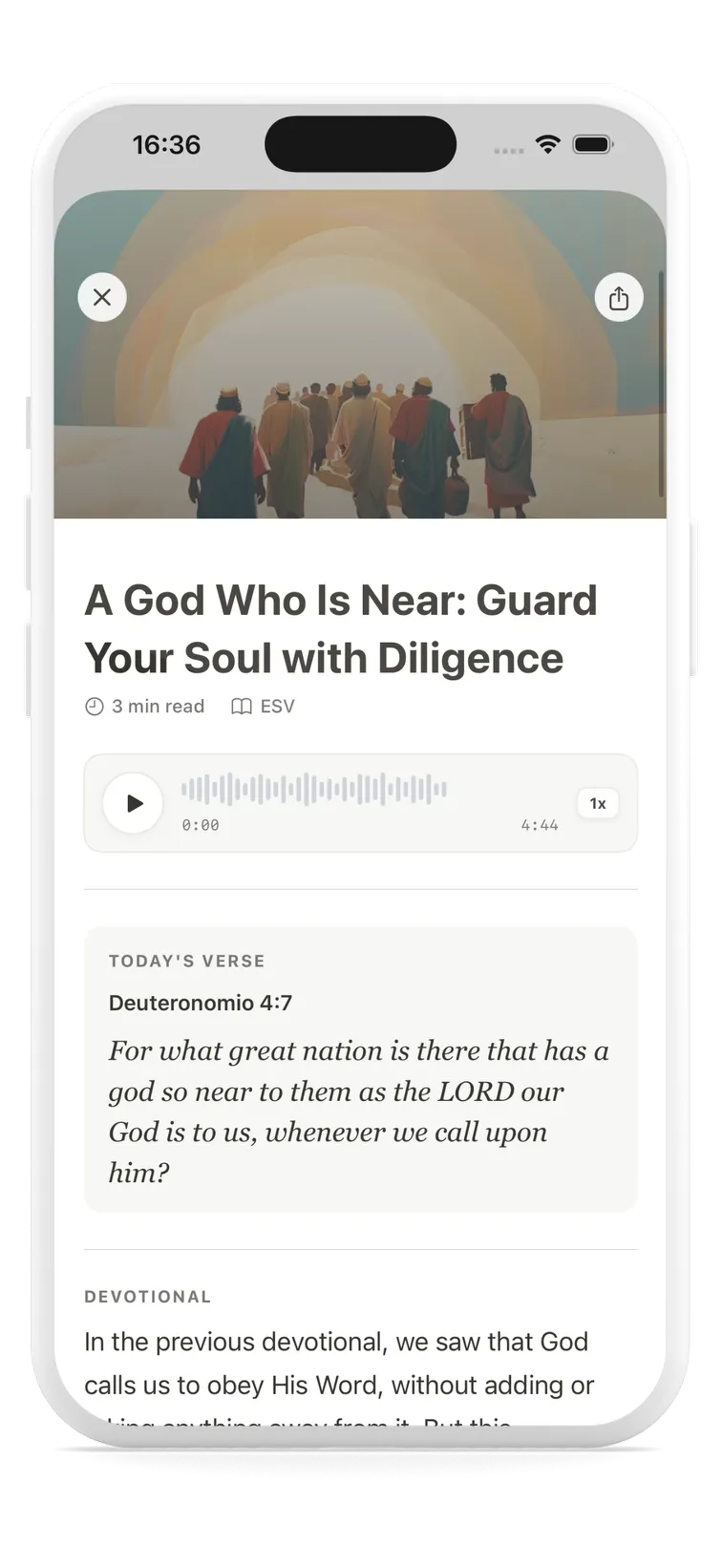 Today's Walk daily devotional in SermonKeep with verse of the day and closing prayer
