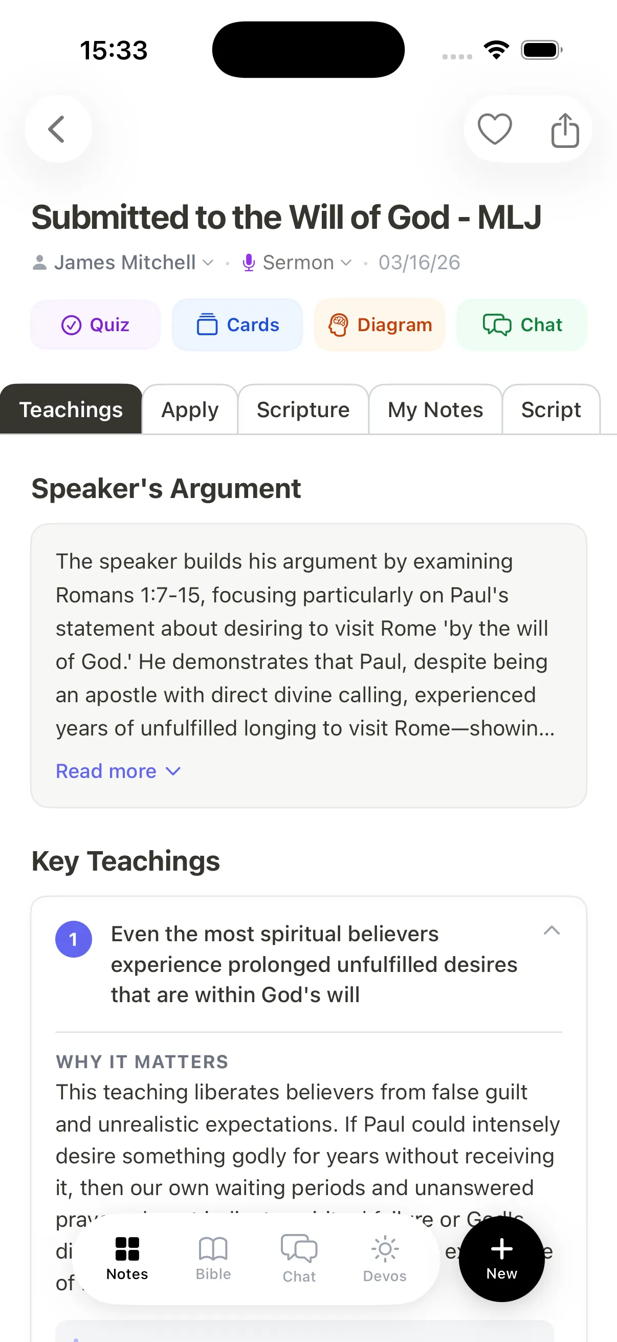 Automatic sermon transcription in the SermonKeep app, word for word with scripture references